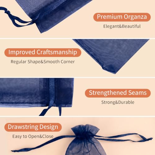 Crweety 50PCS Organza Bags 3x4 Navy Blue Small Gift Bags Mesh Drawstring - color: Navy Blue