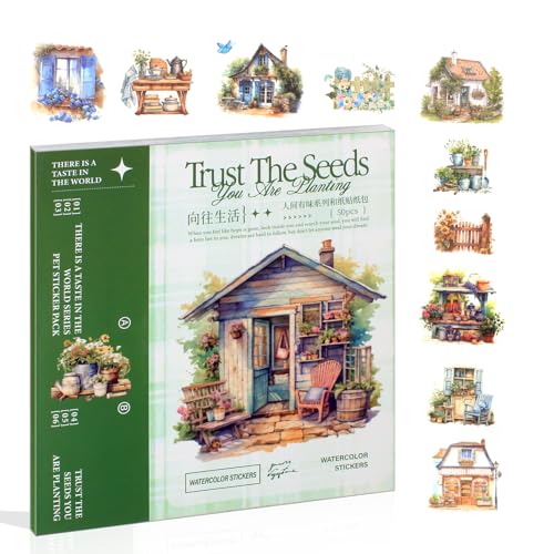 Garden Journal Stickers for Junk Journal Supplies, 50 Sheets Precut Watercolor Washi Sticker Book for Journaling, Scrapbooking, Bujo, Card Making, Art Crafts, Adults - color: Idea Life Stickers