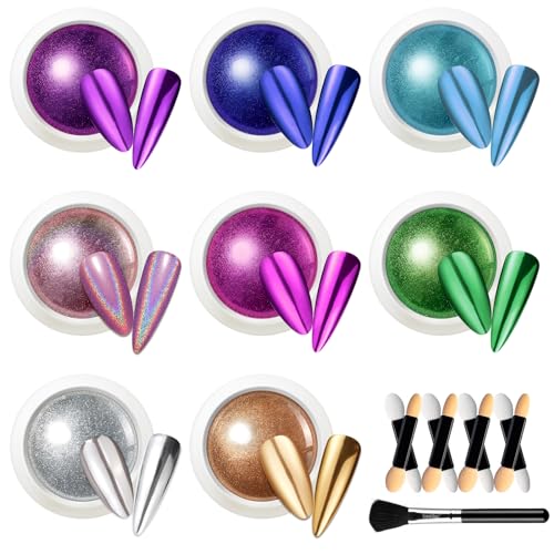 Beetles 8 Colors Chrome Powder for Gel Polish Nails Mirror Effect - color: Multicolor Mirror-8