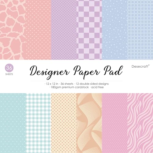 12x12 Pastel Scrapbook Paper Pad - 36 Sheets Double Sided Patterned Cardstock, 180gsm Decorative Craft Paper for Card Making Journaling Scrapbooking Spring Easter Supplies
