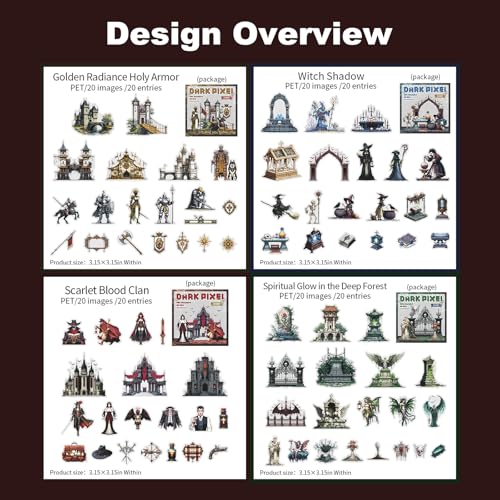 80 Pcs Pixel Art Gothic Fantasy Stickers for Scrapbooking - color: Dark Pixels