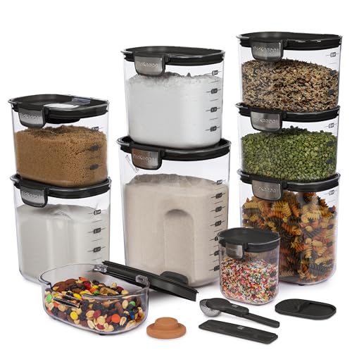 ProKeeper+ Airtight Food Storage Container Set – Clear Plastic Flour and Sugar Canister Set with Magnetic Accessories for Kitchen Organization (Black, 13-Piece) - color: Black, size: 13-Piece