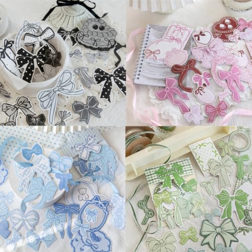 160PCS Cute Bowknot Kraft Paper Stickers, Die-Cut Vintage Aesthetic Decals, Maxleaf Ribbon and Sweets Label for Scrapbooking, Bullet Journals, DIY Cards, Envelope Seals & Gift Wrapping