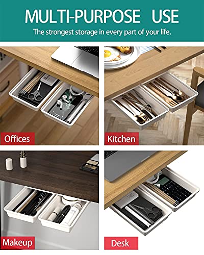 SVNNELP 2Pack Under Table Desk Drawer Storage Organizer Slide Out, Hidden Self-Adhesive Under Desktop Pencil Tray Drawer for Office,Classroom,Kitchen(S/white） - size: S