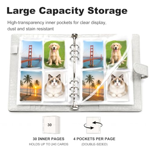 Convend A5 Kpop Photocard Binder with 30 Pack 4-Pocket Card Pages, 6 Ring Refillable Binder Album with 240 Card Slots, PU Leather Cover, Magnetic Closure, Trading Cards, White Croc Textured - color: New-1, size: Luxe-A5