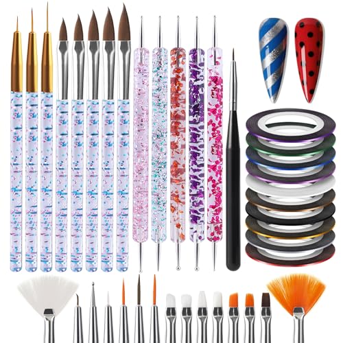 Artdone 38Pcs Nail Striping Tape Lines Kit With Nail Art Pens Dotting Tools And Liner Brushes For Gel Polish Small Detail Drawing Design Paint - color: 38Pcs Color Set