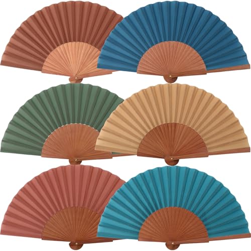 Blulu 6 Pack Silk Fans Handheld for Women Wood Frame,Colorful - color: Colorful