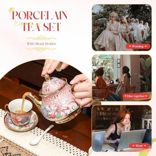 20 Pcs Adult Tea Party Set Porcelain with Metal Holder, Fresh - style: Fresh