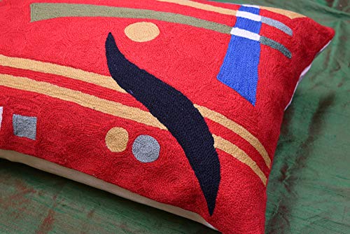 Lumbar Kandinsky Red Abstract Pillow Cover Modern Throw Pillowcase Chair Cushion Contemporary Farmhouse Pillowsham Couch Handembroidered Wool Size 14x20 - color: Red Elements Lumbar Pillow