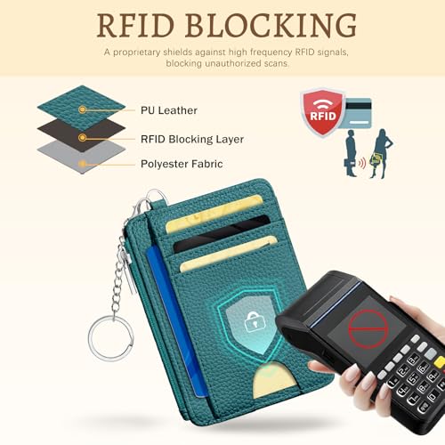 Kelvoris Credit Card Holder Small Wallet Women, Slim RFID, Teal Blue - color: Solid Blue