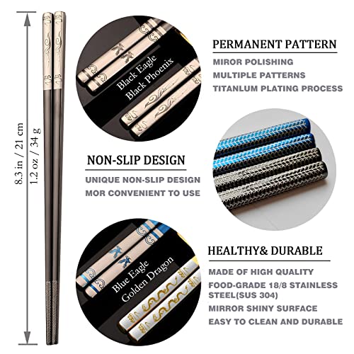 Metal Chopsticks Reusable,Stainless Steel,Titanium Plated,Black Phoenix 1PC