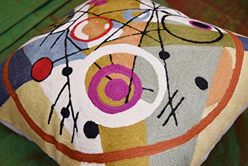 Kandinsky Abstract Throw Pillow Cover - Circles | Modern Couch & Outdoor Pillow | Mid Century Chair Cushions | Handmade Wool Size 18x18 - color: Gold Circles in Circle