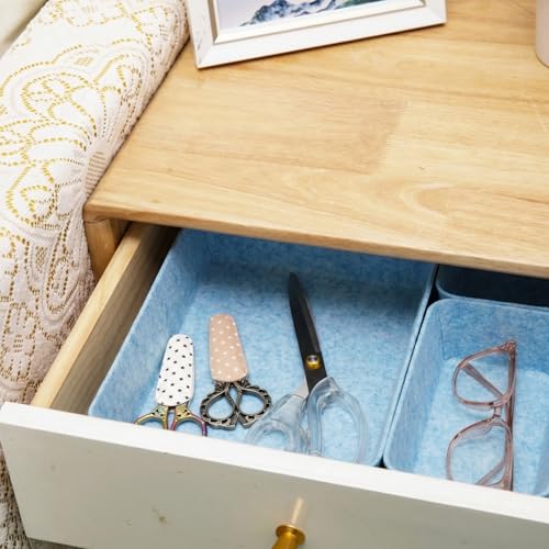 Felt Desk Drawer Organizer, 8pcs Shallow Storage Trays Bins, Office Accessories Box Inserts College Jewelry & Makeup Boxes Containers(Blue) - color: Blue