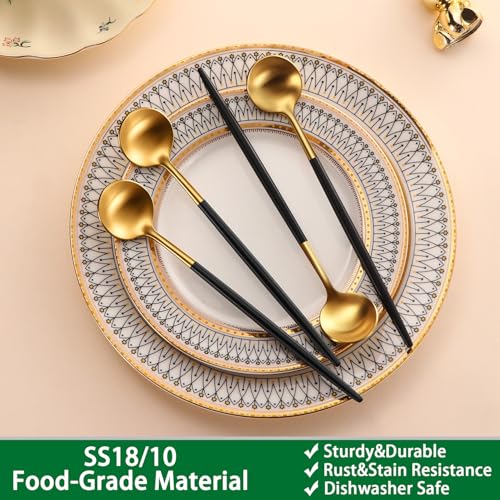 DEHOV 7.95 Inches Satin Gold SS18/10 Long Stirring Spoons With Black Handle,Elegant Iced Tea Spoons,Long Handle Mixing Spoons For Coffee,Cocktail,Ice Cream,Milk - color: Gold-Black Handle, size: 7.95 Inch