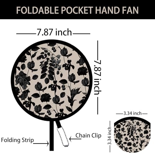 4 Pack Elegant Black Plant Foldable Hand Fans, Versatile Round Handheld Fans for Travel, Events, Indoor and Outdoor (Black) - style: Elegant Black Plant