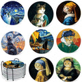 4inch Round Fun cat-Themed Marble Coaster with Storage Rack 8pcs - color: Cat Coasters