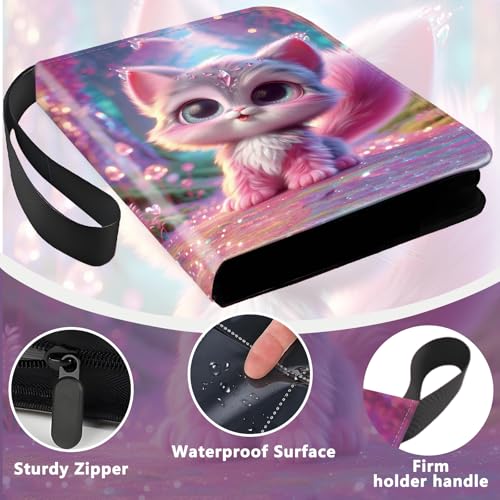 4 Pocket Trading Card Binder, Holds 400 Cards, 3-Ring Binder - color: Cute pink cat