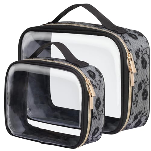PACKISM Clear Makeup Bag Travel - TSA Approved Toiletry Bag, 2 Pack Black - color: Black