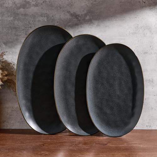 famiware Serving Platters Set of 3 Sizes - Oval, Matte Dark Charcoal - color: Matte Dark Charcoal