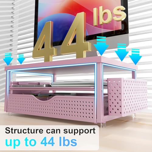 gianotter Monitor Stand with Drawer and 2 Pen Holders (Matte Pink) - color: Matte Pink