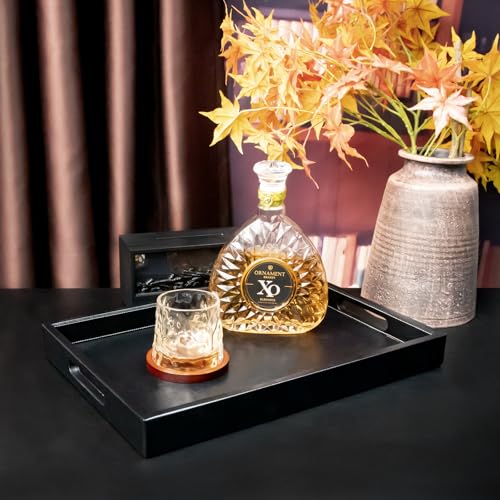 30 x 24 inches Rectangle Leather Ottoman Serving Tray with Hole Handles, Extra Large Modern Service Tray for Living Room, Coffee Table, Bed, Tea, Food, Countertop, Kitchen, Dinner, Picnic (Black) - color: Black, size: 30" x 24" x 2"
