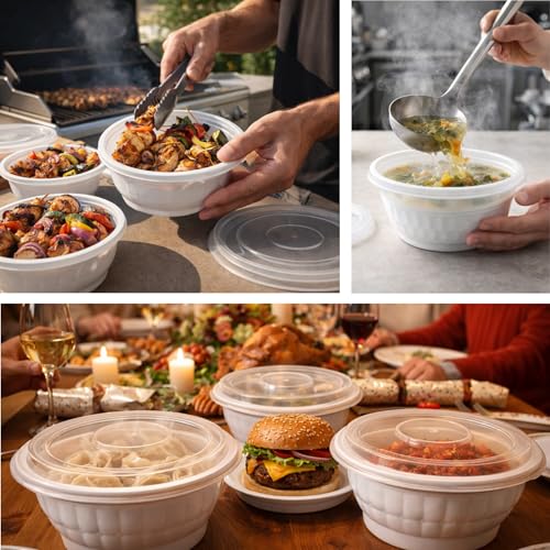 Disposable Noodle Bowls with Lids – 42 oz Microwaveable Ramen & Soup Containers, Leak-Resistant, BPA-Free, Stackable Food Storage for Restaurants & Takeout – 40 Sets, White - color: White, size: 42oz