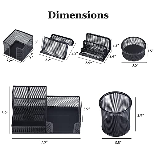 Desk Organizers set with Mesh Pen Holder Cup Office Supply(6 Piece set) - color: Black