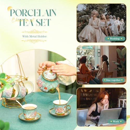 20 Pcs Adult Tea Party Set Porcelain with Metal Holder, Modern - style: Modern