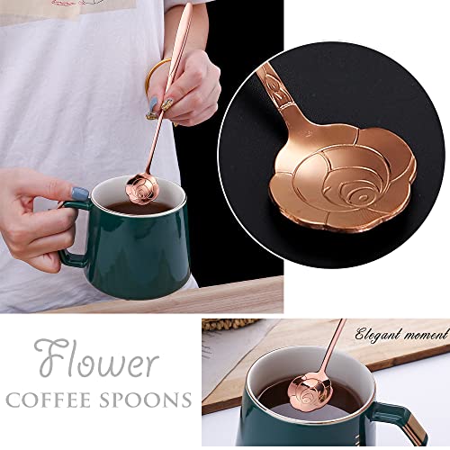 9 Pcs Flower Spoon Coffee Teaspoon, ESRISE Stainless Steel Tea Spoon (Rose Gold) - color: Rose Gold