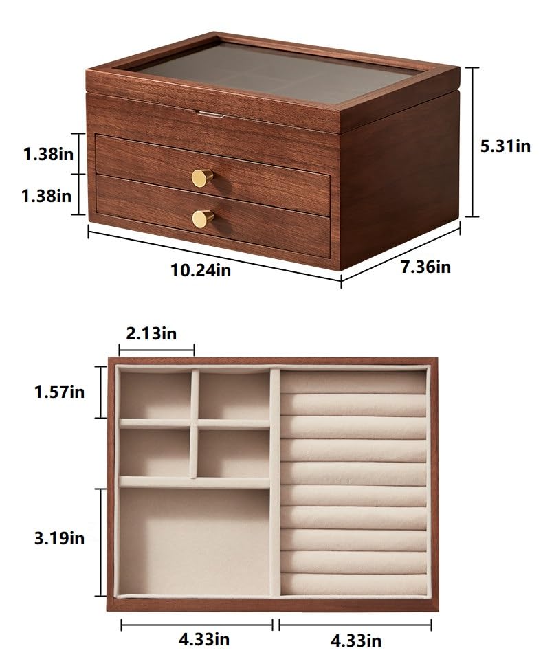 Black Walnut Wooden Jewelry Box Women with One-way Vision Mirror - style: 3 Layer A