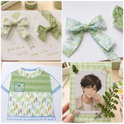 12 Rolls Washi Tape Set, Fresh Matcha Green Decorative Tape,Assorted Styles