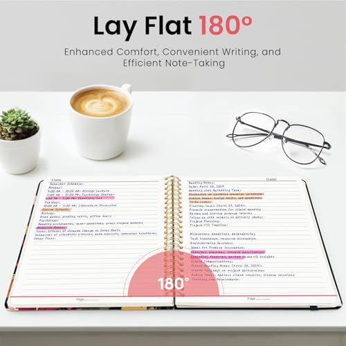 ZOTIA Lined Spiral Journal for Women, A5 Pretty Hardcover Notebook for Work, School & Office Writing, Aesthetic Writing Journal College Ruled, 140 Pages, 5.8" x 8.3", Lily Garden - color: E-Lily Garden