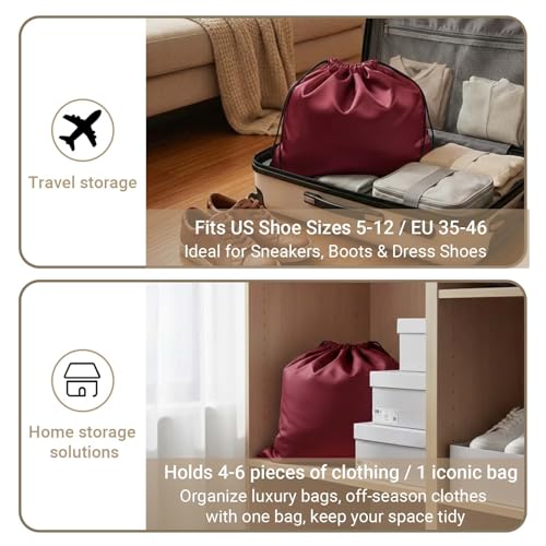 Q&J Fabric Co. 4 Pack Satin Dust Bag 15.7x19.7 inch + 19.7x23.6 inch Burgundy 100% Polyester Silk Bag Purse Dust Bag Shoe Bags for Closet Purse Protector Bag Dust Covers for Purses - color: Burgundy, size: 15.7"x19.7"+19.7"x23.6"