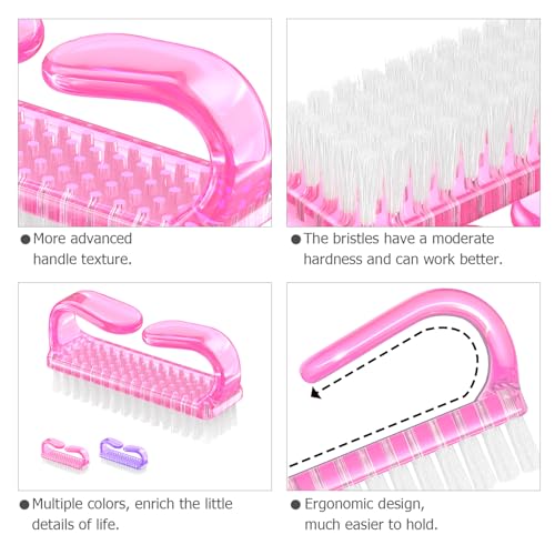 Larbois Handle Grip Nail Brush, Hand Fingernail Brush Cleaner Scrubbing Kit Pedicure for Toes and Nails Men Women (4 Pack) - color: Color-4
