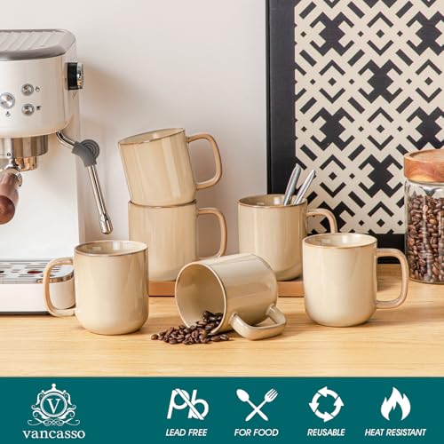 vancasso Coffee Mugs Set of 6, 12 Oz Ceramic Coffee Cups with Handle, Ceramic Unique Glaze Coffee Cup for Cappuccino, Latte, Tea, Cocoa, Dishwasher & Microwave Safe Gift Sets, Brown, Series PLAYA - color: Brown, size: 12 Oz