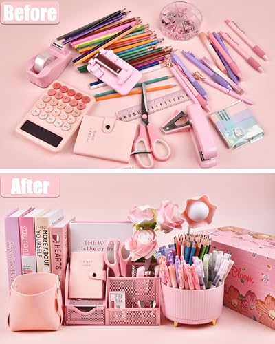 LXEVIHK Pink Desk Accessories 21-Piece Office Supplies Gift Set for Women - color: Pink