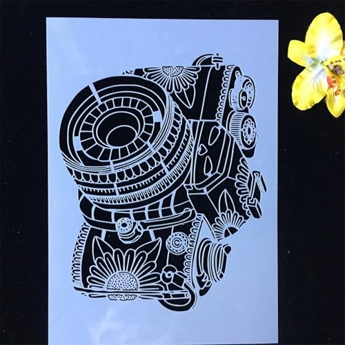 TIAMECH A4 Reusable Mandala 3D Camera Stencil for Painting - style: 3D Camera