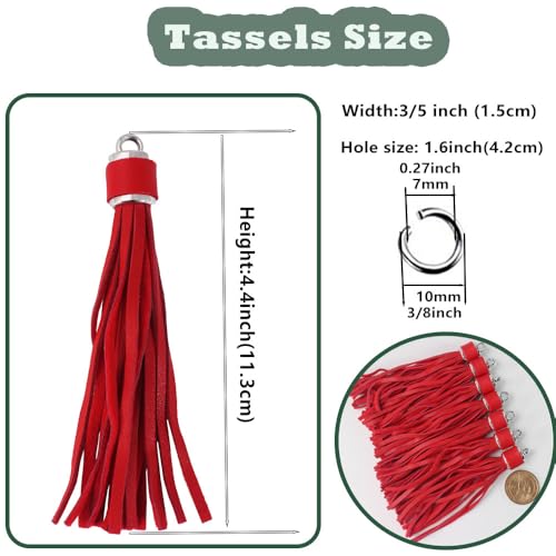 4.3'' Red PU Leather Tassels 12Pcs Gold Caps for Keychains - color: Red