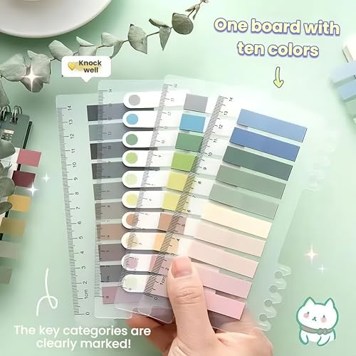 Transparent Sticker with Ruler, 10 Color Index Label, 200 Sheets, 8.7 x 3.1 inches, Brown and Blue (Blue) - color: Blue