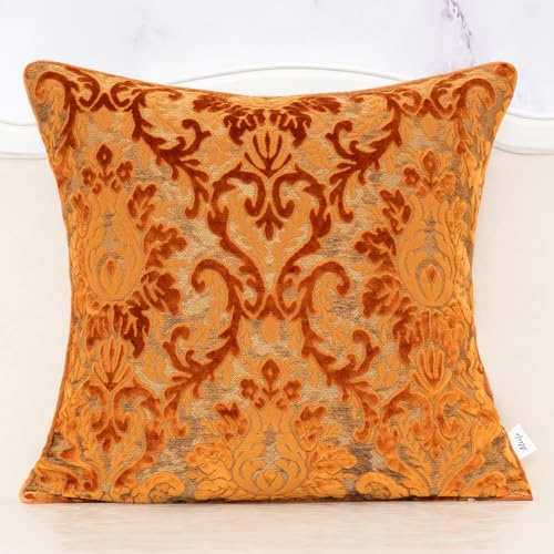 Alerfa Boho Orange Floral Throw Pillow Cover 20x20 Inch Cut Velvet Sqaure Luxury Embroidered Decorative Pillow Cover for Couch Living Room Bedroom - color: Orange, size: 20" x 20" (Pack of 1)