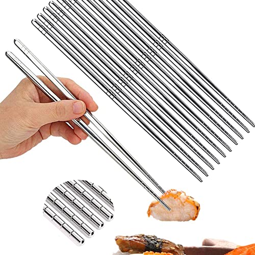 5 Pairs 304 Stainless Steel Chopsticks, 8.9 Inch, Silver