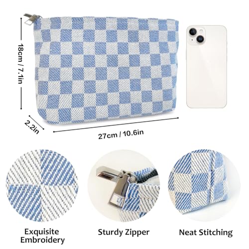 STARDW Checkered Makeup Bag Cosmetic Travel Bag, Toiletry Bag for Women - color: Checkerboard Blue
