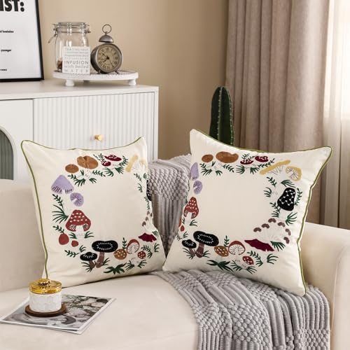 Embroidered Throw Pillow Covers 18x18 Set of 2 Mushroom - color: Mushrooms