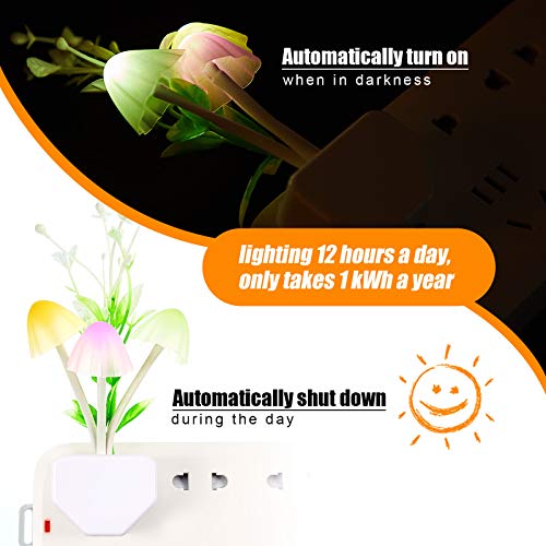 Mudder 4 Pcs Sensor Mushroom Night Lights LED Night Lights 7 Color Changing Plug-in Light Sensor Wall Lamp for Adults Bedroom, Bathroom, Christmas Party Gift(Float Grass Style) - style: Float Grass Style