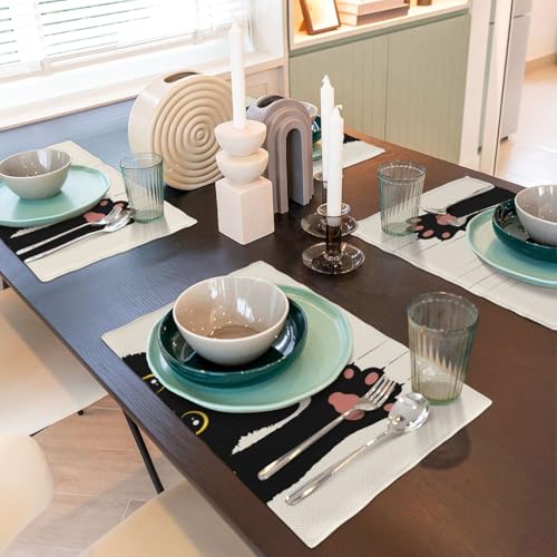 Cut Black Cats Farmhouse Print Placemats Set of 4 12x18 Inch - color: Black and White, size: Set of 4