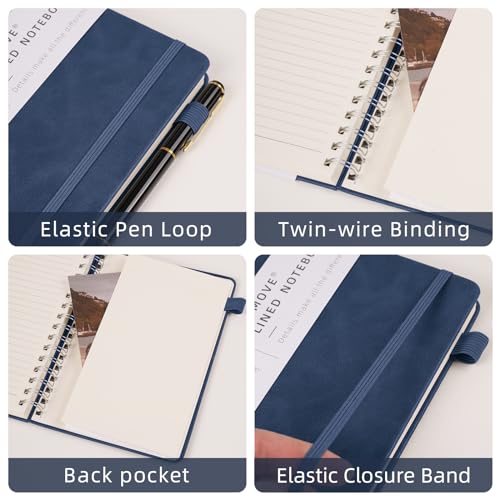 Spiral Notebooks Journal for Women Men 12 Pack Bulk Leather Hardcover with Pen Holder A5 160 Pages 100 GSM Thick Paper for Work School Lined Navy Blue - color: Navy Blue