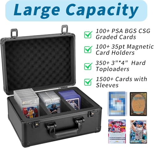 QTYORD Graded Card Storage Box for PSA CSG BGS SGC, Sports Trading Card Case Fits Magnetic Cards Holder and Top Load, Psa Slab Case for Graded Cards