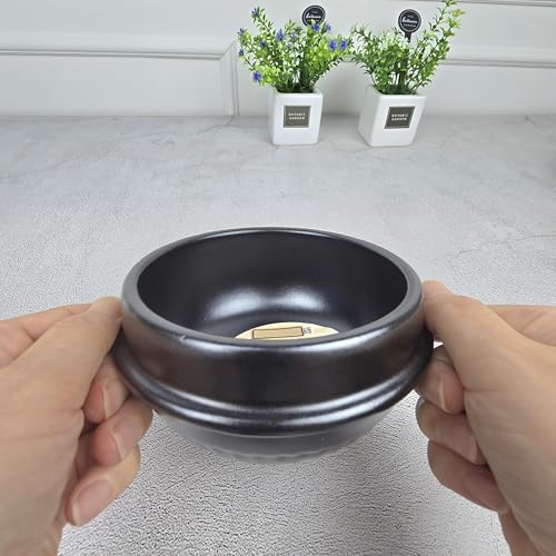 Korean Hot Pot Ttukbaegi 5.5 Inch Clay Cooking Bowl, Direct Fire Safe Ceramic Stew Pot for Soup, Rice, Noodle, Microwave & Dishwasher Safe Earthenware, Made in Korea, Black Mini Casserole - size: Small