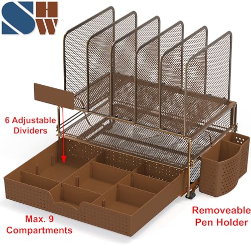 Simple Houseware Desk File Organizer for Office Supplies w/Drawer, Copper - color: Copper