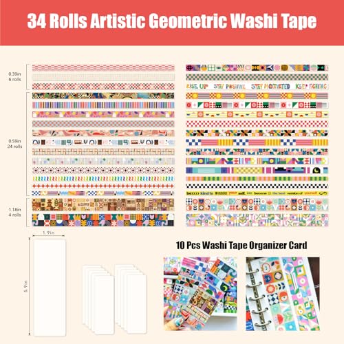 Bomichi Washi Tape Set - 34 Rolls Modern Geometric Pattern Scrapbook Tape - color: Geometric Aesthetics
